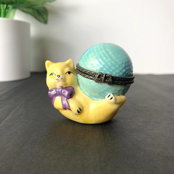 90s Cat Earring or Ring Box Ceramic Jewelry Container Vintage - Picture 4 of 12